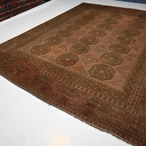 1920s Antique Rug 7x9 Afghan Handmade Wool Rug/ Tekke Ersari design Rug/ Terracotta Rug/ Low Pile Distressed Faded/ Living Room/ Bedroom Rug