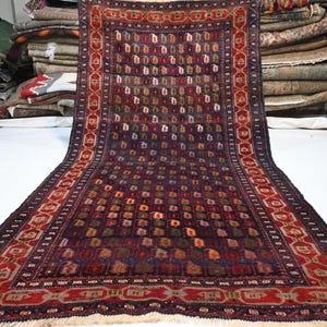 Antique Caucasian Rug 4&#39;6x8&#39;6 ft Afghan Rug/ Turkmen Geometric Area Rug/ Handmade Wool Rug/ Soft Pile Distress Rug/ Oriental Rug Bedroom Rug