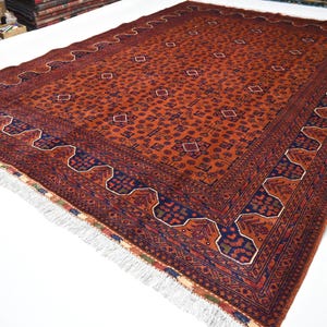 Oranger Buchara Teppich 200x300 Wollteppich, Handgewebter Teppich, Vintage Teppich, Kurzflor Teppich, Wohnzimmer Teppich, Orientteppich