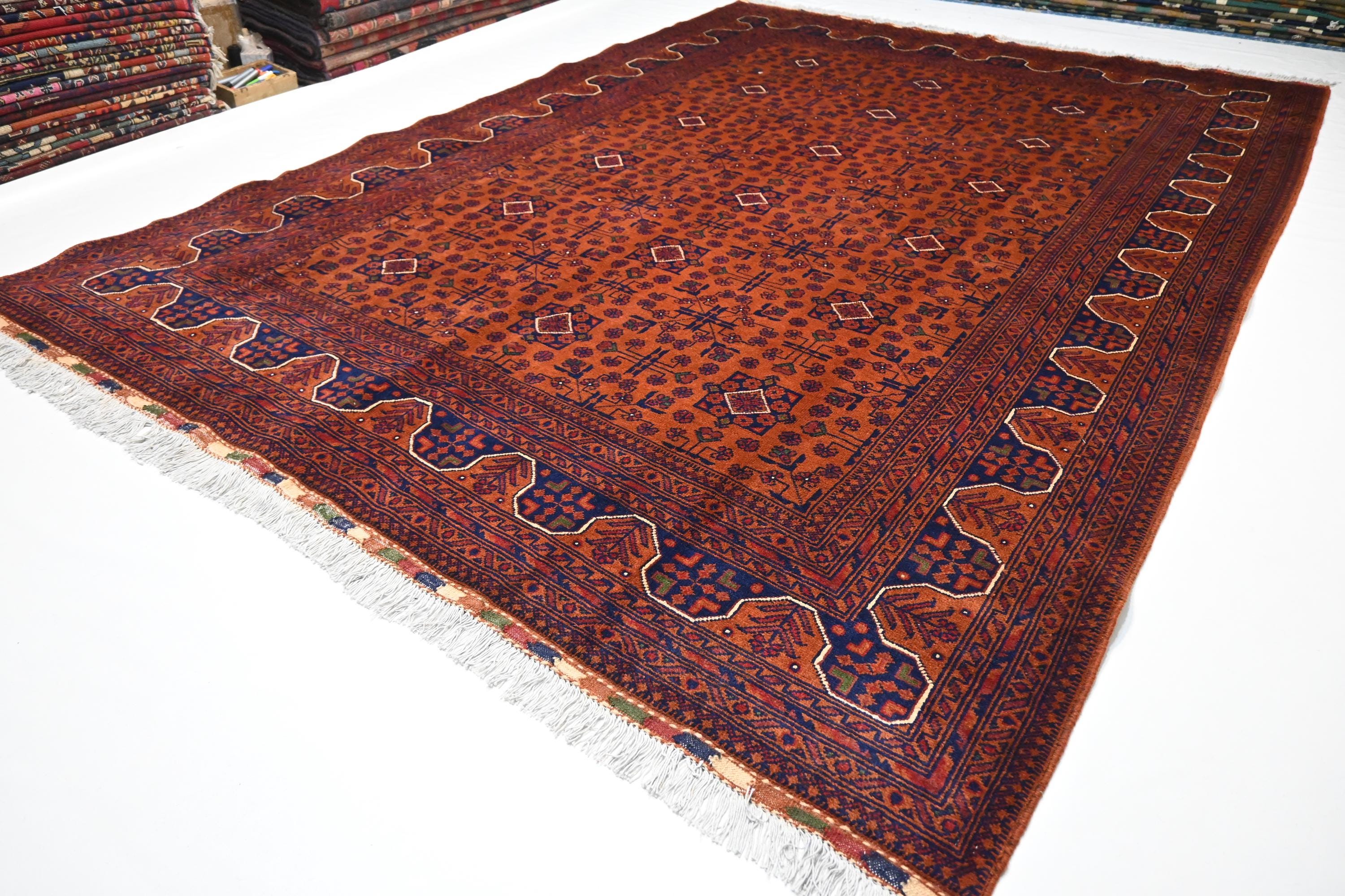 Orange Bukhara Rug 7x10 Turkmen Khal Muhammadi Fine Wool Rug