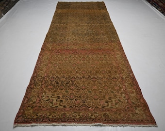 Terracotta 1920s Antique rug 4x10 Runner Rug/ Afghan Handmade Wool rug/ Turkmen Tribal Caucasian Rug/ Kitchen 10 ft Runner/ Hallway Runner