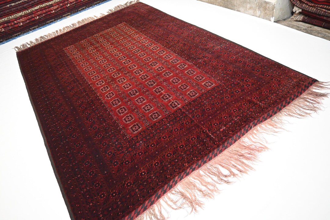 1920年代の大型アフガンラグ 7x10 トルクメン ハンドメイドウールラグ