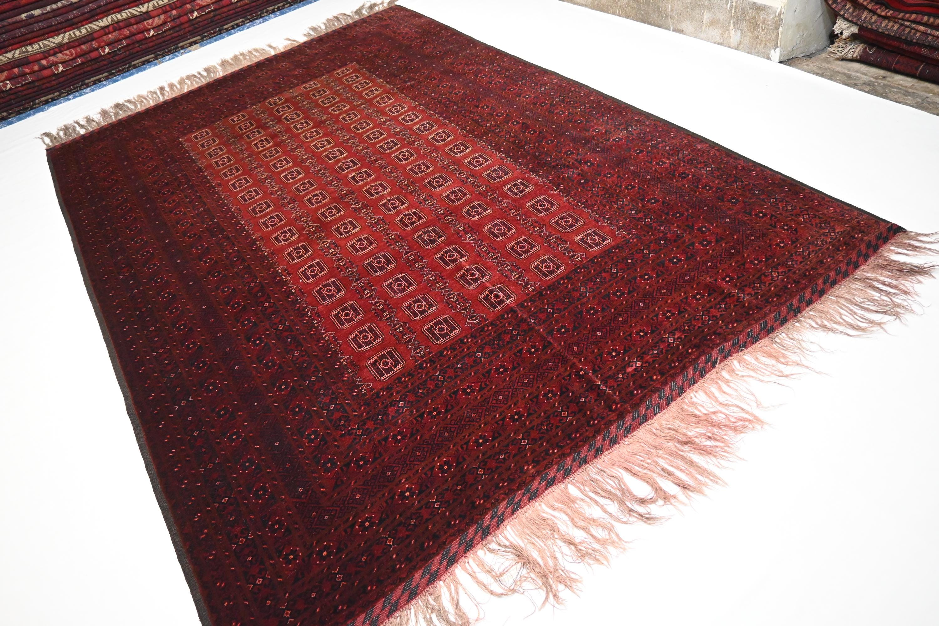 1920年代の大型アフガンラグ 7x10 トルクメン ハンドメイドウールラグ