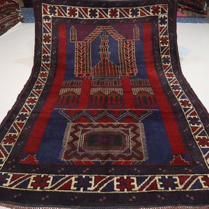 4&#39;4x6&#39;6 ft Large Antique Prayer Rug/ Afghan Handmade Wool Rug/ Turkmen Tribal Rug/ Oriental Area Rug/ High Pile Soft Rug/ Muslim Prayer Rug