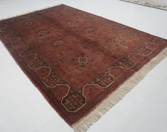 4x6 Antique Pattern Terracotta rug/ Afghan Tekke Bukhara Rug/ Handmade Wool rug/ Turkmen Tribal Fine Area Rug Living Room Rug/ Oriental Rug