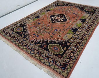 Antique Pattern Rug/ Caucasian Terracotta Pictorial Rug 6x8 Afghan Handmade Wool Area Rug Turkmen Tribal Rug/ Oriental Rug/ Living Room Rug