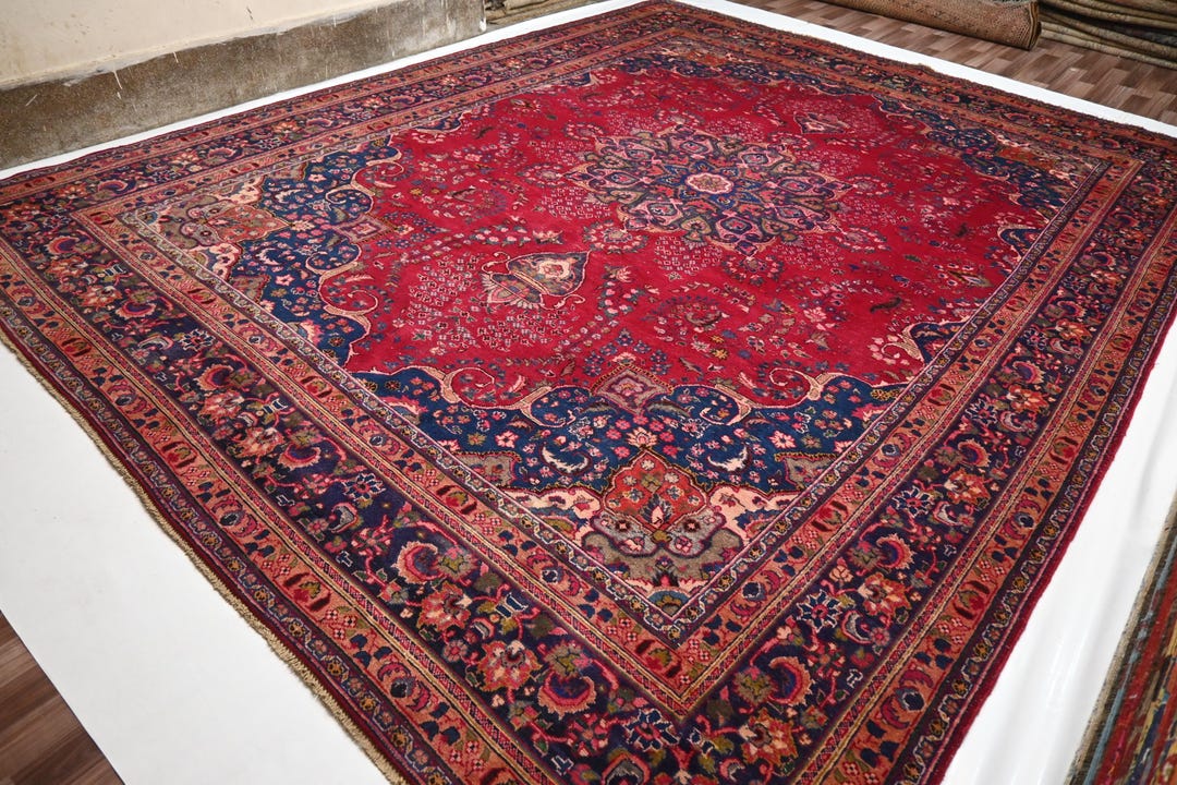 12x10 Large Red 1920s Antique Rug/ Afghan Handmade Wool Rug/ Turkmen ...