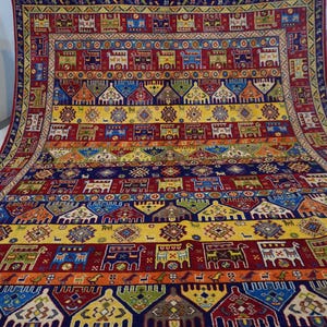Tappeto Bijdar illustrato di grandi dimensioni 8x10 / Tappeto turkmeno raro Tappeto di lana fatto a mano di alta qualità Tappeto orientale afgano / Tappeto da camera da letto 250 x 310 cm Tappeto da soggiorno