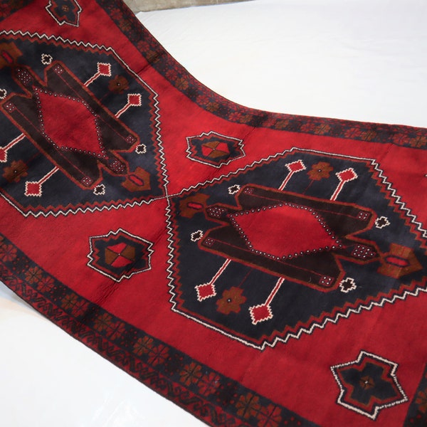 Vendita flash 3'7x6'5 ft antico tappeto turkmeno rosso vintage / tappeto afghano sbiadito in lana 100% fatto a mano / tappeto orientale etnico Baluchi 4x6