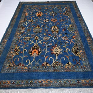 Tappeto Oushak blu/tappeto Turkmen Bijdar Sulatni 6&#39;7x9&#39;8 ft/tappeto in lana fatto a mano di alta qualità/tappeto orientale afgano/tappeto per camera da letto e soggiorno