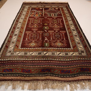 Vintage Faded Prayer Rug 2&#39;6x4&#39;5 ft Afghan Prayer Bukhara Rug/ Oriental Turkmen Area Rug/ Handmade Wool Rug / 1960s Antique Prayer Carpet