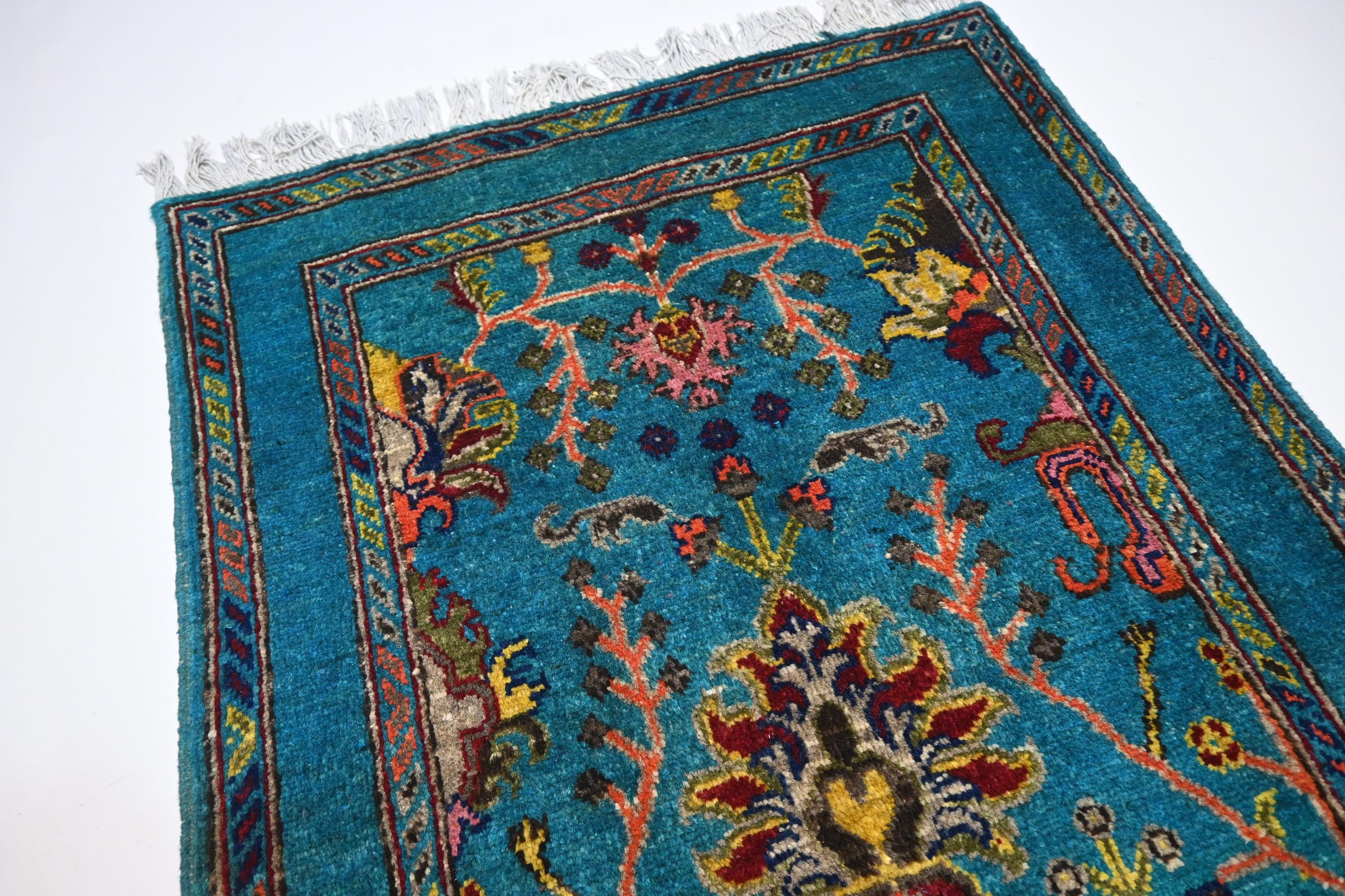 Turquoise Bijdar Rug/ 3x4 Afghan Handmade Wool Area Rug/ Turkish ...