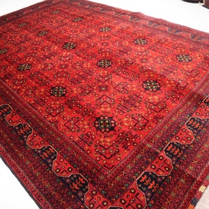 7x10 Red Bukhara Rug/ Fine quality Afghan Handmade Organic Wool Soft Rug/ Turkmen Tribal Rug/ Oriental Rug/ Rug for Living Room/ Bedroom Rug