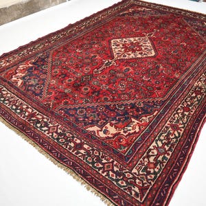 7x10 Large Afghan Rug 1960s Antique Red Rug/ Turkmen Caucasian Rug/ Handmade Wool Area Rug Oriental Rug/ Living Room Rug Bedroom Rug 200x310