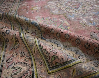 10x13 Orangischer Terrakotta Antiker Teppich / Afghanischer Medaillon Kaukasier Teppich / Turkmenischer Handgefertigter Wollteppich / Stammesteppich / No Pile Türkischer Heriz Teppich