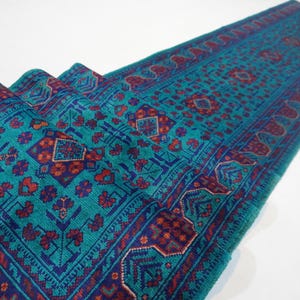 20 ft Long Runner Rug/ Turkmen Bukhara Rug/ Fine Quality Turquoise Rug/ Handmade Wool Rug/ Oriental Afghan Rug/ Hallway Runner Rug 85x600 cm