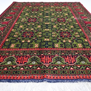 5x7 Fern Green Bukhara Rug/ Afghan Fine Turkmen Hand Knotted Wool Rug/ Oriental Rug/ Rug for Kitchen Rug for Bedroom Rug for Office 150x200