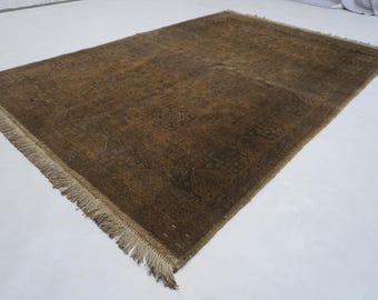 4x6 Terracotta Rug/ Afghan Bukhara rug/ Vintage Pattern Handmade Wool rug/ Oriental Rug/ Turkmen Tribal Fine Rug/ Entryway Rug/ Bedroom Rug