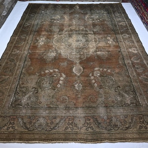 1900s Antique Rug 8&#39;7x12&#39;2 ft Afghan Rug/ Handmade Wool Rug/ No Pile Distressed Faded Rug/ Oriental Rug/ Caucasian Rug/ Living Room Rug 9x12