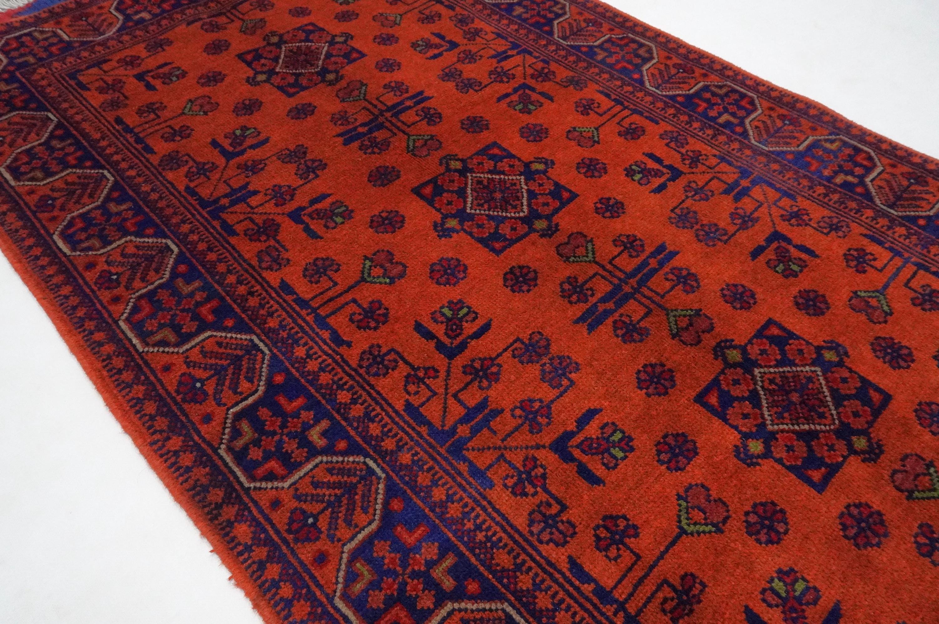 3x5 オレンジ アフガンラグ/アフガニスタン 高級ウールラグ/部族