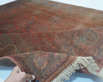 Tappeto in terracotta (152 x 198 cm) Tappeto afghano vintage di Bukhara / Tappeto tribale turkmeno in lana fatto a mano / Tappeto per soggiorno / Tappeto orientale per camera da letto