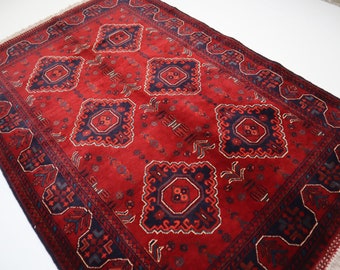 3'5x5'2 ft Afghan Super fine Quality Bukhara Rug / Turkmen Hand Knotted Wool Area Rug / Tribal Rug / Vintage Rug / Oriental Rug / Office Rug