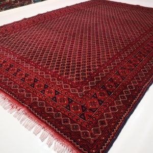 6&#39;4x9&#39;4 ft Afghan Fine Bukhara Rug/ Rich Red Turkmen Hand Knotted Wool Area Rug/ Oriental Rug/ Rug for Bedroom/ Living Room Rug 190x285 cm
