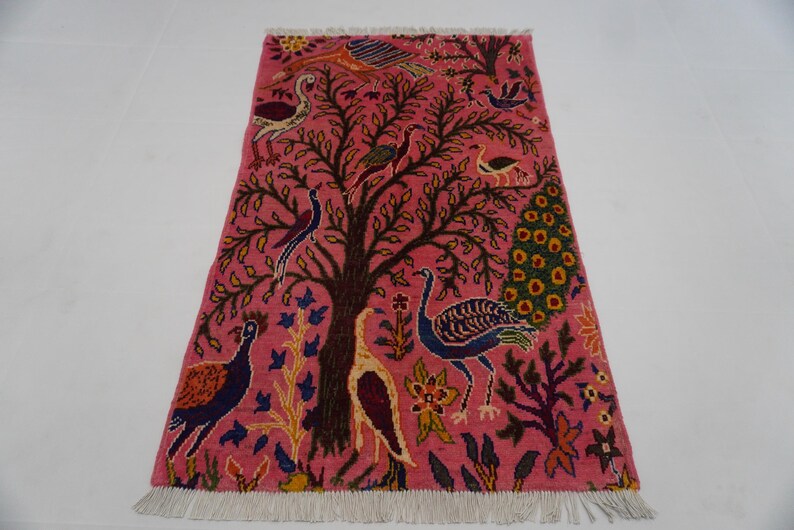 2'9x4'5 Ft Afghan Pictorial Rug/ Orange Area Rug/ Turkmen Rug/ Multiple ...