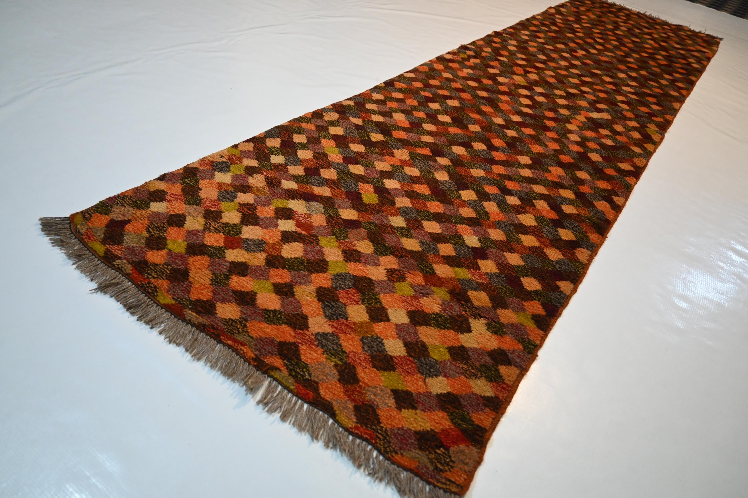 3x10 Antique Runner Rug/ Afghan Handmade Wool Rug/ Oriental Orange Red Green Rug /Turkmen Tribal Wide Hallway Runner Rug 10 ft Runner Rug