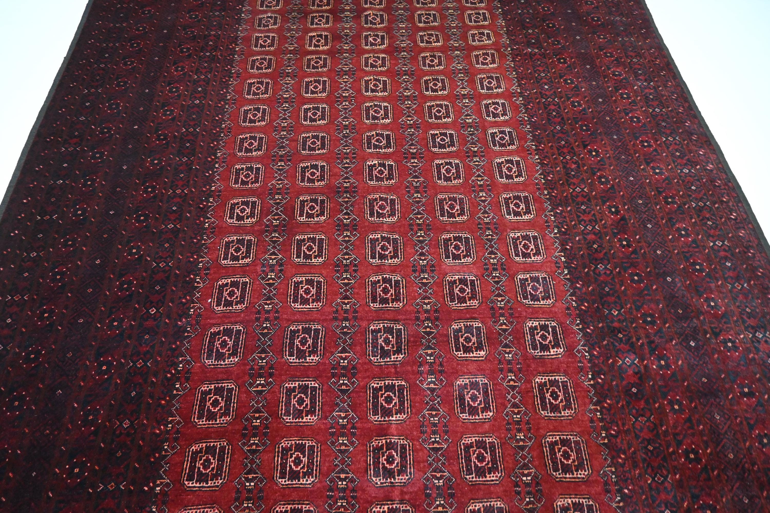 1920年代の大型アフガンラグ 7x10 トルクメン ハンドメイドウールラグ