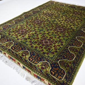 4x6 Fern Green Bukhara Rug/ Turkmen Tribal Rug/ Afghan Super Fine quality Handmade Soft Wool Area Rug Oriental Rug/ Rug for Bedroom/ Office