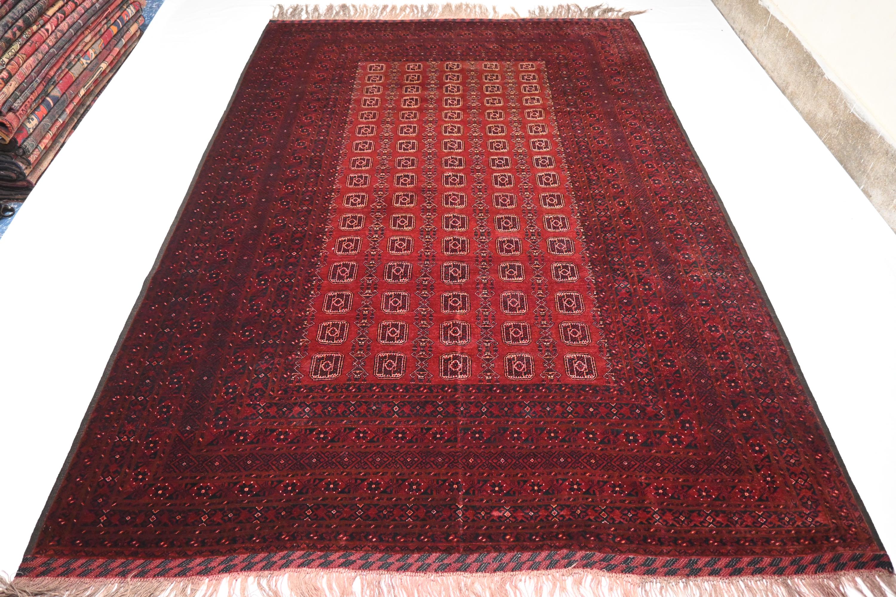 1920年代の大型アフガンラグ 7x10 トルクメン ハンドメイドウールラグ