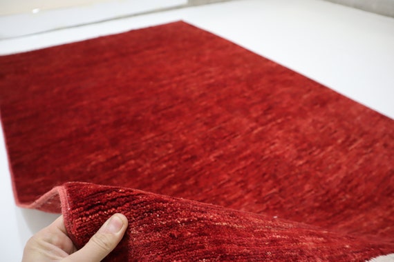 Red Plain rug 4'7x6'6 Afghan Gabbeh rug/ Turkmen rug/ Hand-knotted rug/ One Color Plain rug/ Oriental Decor rug/ Bedroom/ Living room Carpet