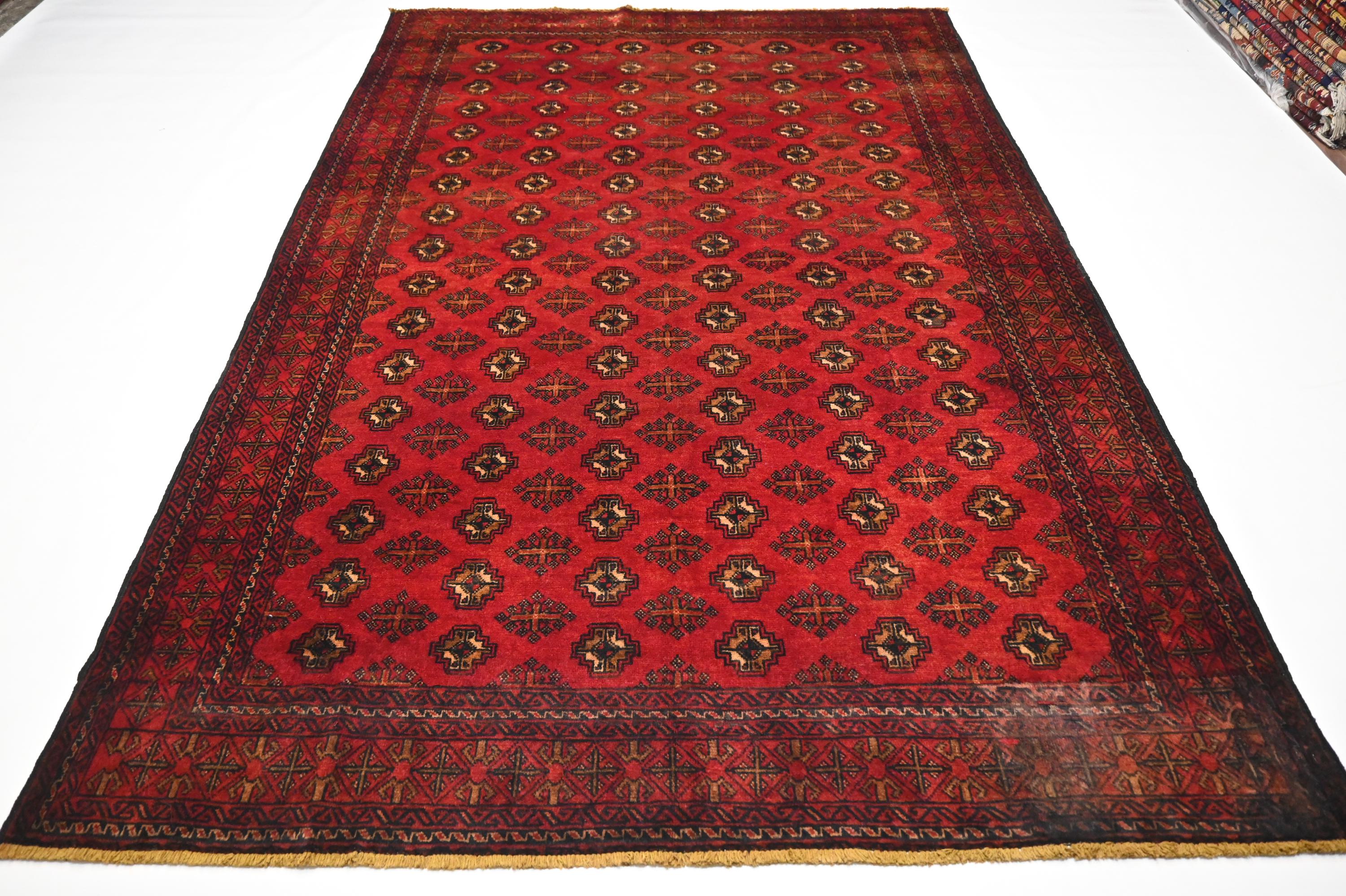 大型ヴィンテージラグ　トルクメン族　ウール(281×200cm)レッド　ブラック 大型ヴィンテージラグトルクメン族ウール(281×200cm)レッドブラック