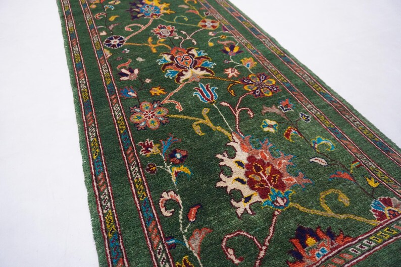 10 Ft Runner/ Green Bijdar Rug/ Afghan Fine Turkmen Hand Knotted Wool ...