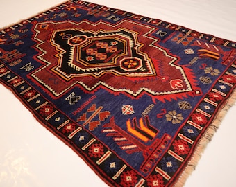 1970年代アンティークラグ 3 x 5フィート ヴィンテージ幾何学模様ラグ