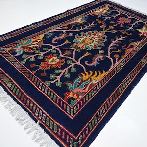3&#39;3x5&#39;4 ft Navy Bijdar rug/ Afghan Rug/ Sultani Serapi design/ Handmade Wool Area rug/ Turkmen Tribal Rug/ Bedroom Living Room/ Oriental Rug
