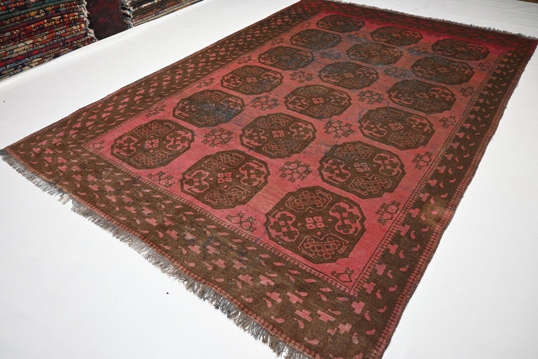 エルサリ アンティーク Khal Mohammadi ラグ Afghan Khal Mohammadi Rug 6 x 5 ft, Red Blue Handmade Natural Wool Car