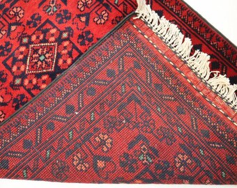 アフガンラグ52×95cm 1'9x5 アフガニスタン ブハラ ラグ 55 x 150 cm 見事な Khal Muhammadi