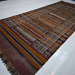 4x10'6 ft Vintage Runner Rug/ Geometric design Afghan Flatweave Kilim Rug/ Turkmen Handmade Wool Rug/ Oriental Rug Hallway Runner 125x320 cm