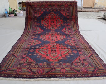 4x7 Vintage Turkmen Geometric Baluchi Rug/ Afghan Handmade Wool rug/ Oriental Rug/ Rug for Bedroom/ Living Room Rug/ Ethnic Natural dyes Rug