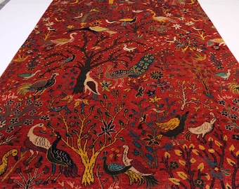 7x10 ft Haunting Pictorial Rug/ Afghan Fine Quality Soft wool Area rug / Orange Turkmen Tribal Rug/ Home Decoration Rug/ Kids Room Carpet