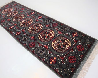 Tappeto afghano Ersari Bukhara 1'8x5'0/ Verde scuro 50 x 150 cm Splendido tappeto in lana a pelo morbido/ Tappeto orientale turkmeno/ Passatoia per corridoio Cucina Ufficio 2x5