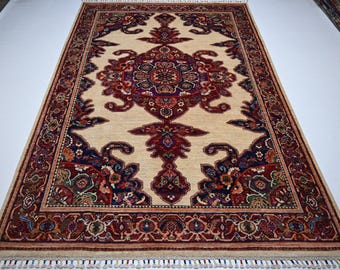 5'8x8'5 Afghan Rug/ Turkmen Medallion Rug/ Antique Rug/ Soft Pile Area Rug/ Geometric Rug/ Handmade Wool Rug/ Living Room Rug/ Bedroom Rug