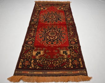 アフガンバシャーレッドラグ、4x6インチハンドメイドウールラグ、幾何