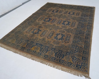 1990s Antique Terracotta Rug 5x7 Turkmen Caucasian Rug High Pile Fine Large Rug Afghan Handmade Wool Rug/ Living Room Rug Geometric Area rug