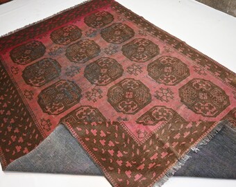 1900s Antique Pink Rug 7x9 Turkmen Tekke Ersari Rug/ No Pile