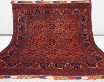 Dywan kwadratowy pomarańczowy 7x7 6'5x6'9" turkmeński Khal Muhammadi Bukhara / ręcznie robiony dywan wełniany / dywan orientalny vintage do salonu dywan do sypialni
