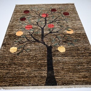 Afghan Pictorial Rug 5x7 Hand Knotted Wool Rug/ Tree of life Pomegranate Rug/ Oriental Natural Rug/ Kids Room Rug Living Room Rug Office Rug