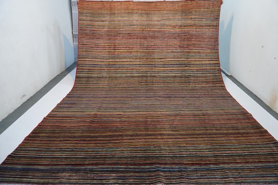 260x300 cm großer afghanischer Teppich im Streifenmuster / ethnischer Teppich / Teppich für Esstisch 23x30 cm